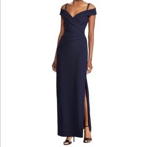 Ralph Lauren, beaded cold-shoulder Formal Gown.  Navy.